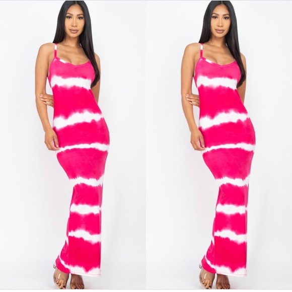 NEW ARRIVAL WOMEN MUSTARD YELLOW STRIPE TIE DYE RACERBACK TANK TOP MAXI DRESS - Picture 4 of 9